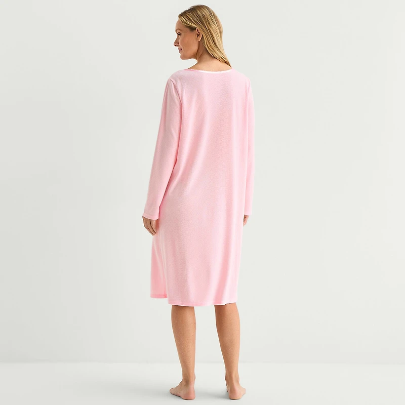 Adonna Womens Long Sleeve Round Neck Nightgown