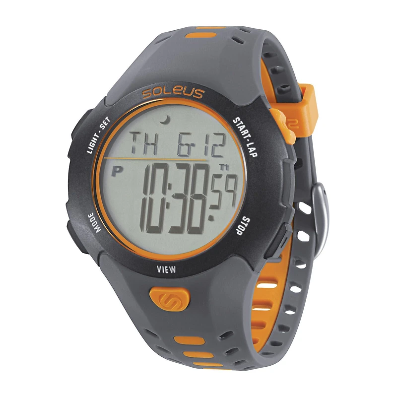 Soleus Contender Mens Gray and Orange Digital Running Watch