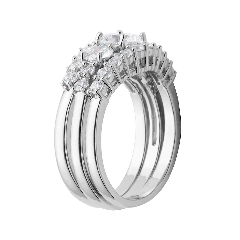 DiamonArt® Cubic Zirconia Sterling Silver 3-Stone Bridal Ring Set