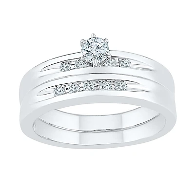 Womens 1/4 CT. T.W. Natural White Diamond Sterling Silver Round Side Stone Bridal Set