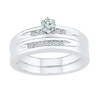 Womens 1/4 CT. T.W. Natural White Diamond Sterling Silver Round Side Stone Bridal Set