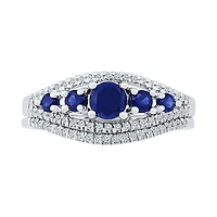 Modern Bride Gemstone Lab Created Sapphire & 1/4 CT. T.W. Diamond Sterling Silver Bridal Set