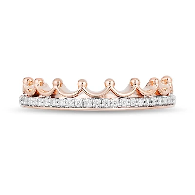 Enchanted Disney Fine Jewelry Womens 1/10 CT. T.W. Natural White Diamond 10K Rose Gold Princess Wedding Band
