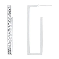 Sparkle Allure Crystal Pure Silver Over Brass Rectangular Hoop Earrings