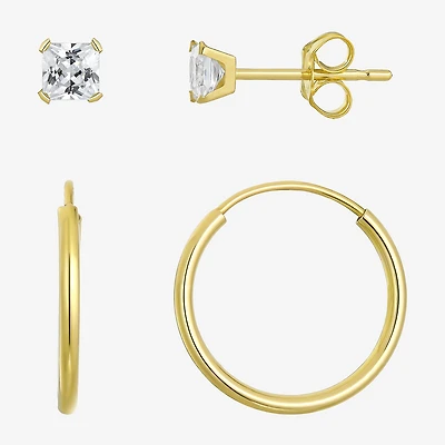 Womens Cubic Zirconia 10K Gold 2 Pair Earring Set