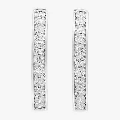 Effy Final Call (G / Si1) Womens 1 CT. T.W. Lab Grown White Diamond Sterling Silver 1.3mm Hoop Earrings