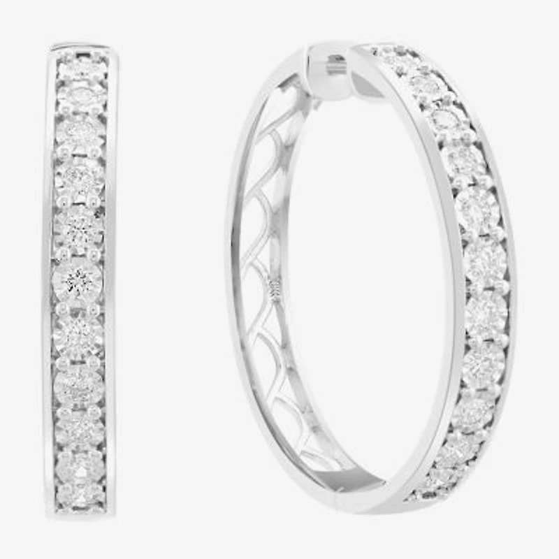 Effy Final Call (G / Si1) Womens 1 CT. T.W. Lab Grown White Diamond Sterling Silver 1.3mm Hoop Earrings