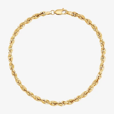 Womens 14K Gold 8 1/2 Inch Hollow Rope Chain Bracelet