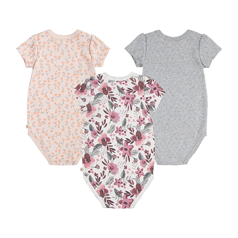 Huggies Baby Girls Crew Neck Short Sleeve 3-pc. Bodysuit
