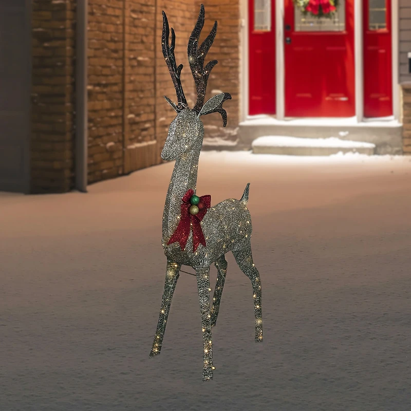 Northlight Led Champagne Deer Wh Bow Christmas Yard Art