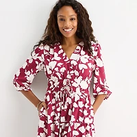 Be by CHETTA B Womens Midi V Neck 3/4 Sleeve Balloon Floral Fit + Flare Dress