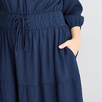 Be by CHETTA B Womens Plus Midi V Neck 3/4 Sleeve Balloon Fit + Flare Dress