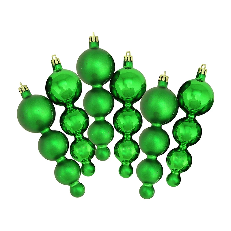 6ct Green Shiny and Matte Shatterproof 2-Finish Christmas Ornaments 5.75'' (146mm)