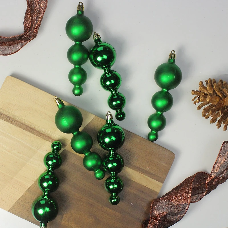 6ct Green Shiny and Matte Shatterproof 2-Finish Christmas Ornaments 5.75'' (146mm)