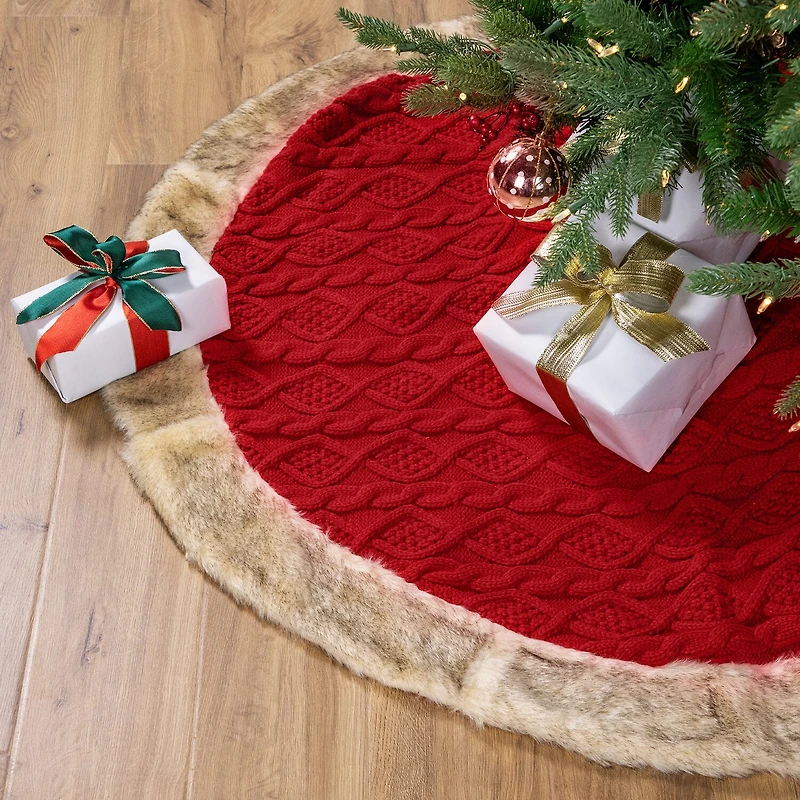 Northlight Cable Knit Faux Fur Indoor Tree Skirt
