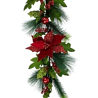 Northlight Poinsettia And Long Pine   Unlit Swag