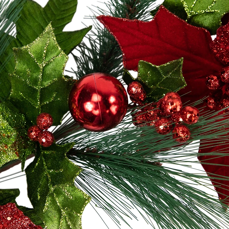 Northlight Poinsettia And Long Pine   Unlit Swag