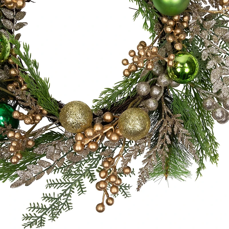 Northlight Ornaments And Berries Glittered Wreath