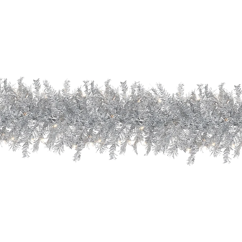 Northlight Silver Tinsel Clear Lights Pre-Lit Christmas Outdoor Garland