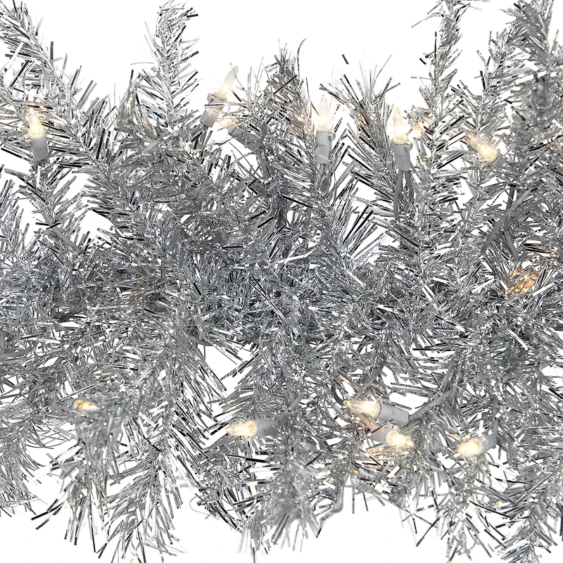 Northlight Silver Tinsel Clear Lights Pre-Lit Christmas Outdoor Garland