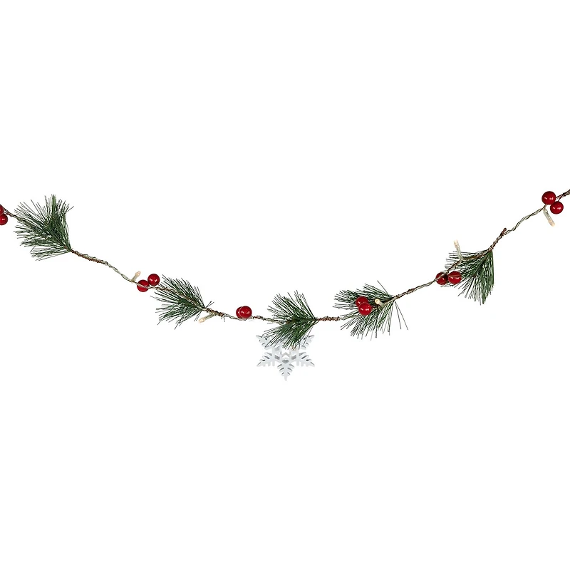 Northlight Pine Berry And Snowflake White Lights Pre-Lit Christmas Indoor Garland