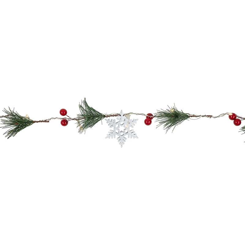 Northlight Pine Berry And Snowflake White Lights Pre-Lit Christmas Indoor Garland