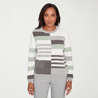 Alfred Dunner Stockbridge Womens Crew Neck Long Sleeve Striped Pullover Sweater