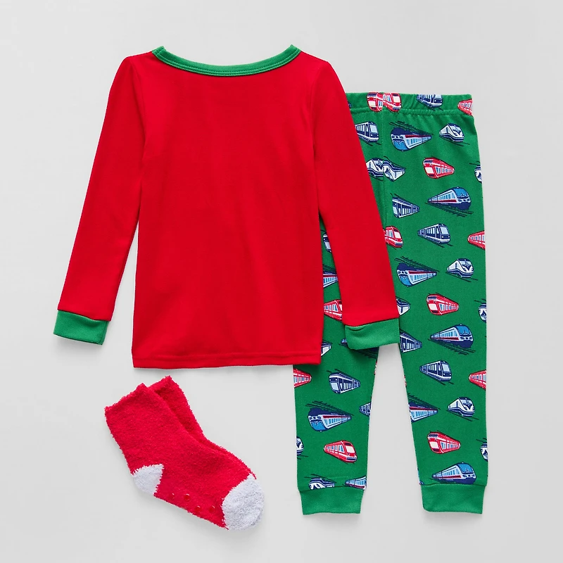 Sleep On It Gift Set Toddler Boys Crew Neck Long Sleeve 3-pc. Pajama