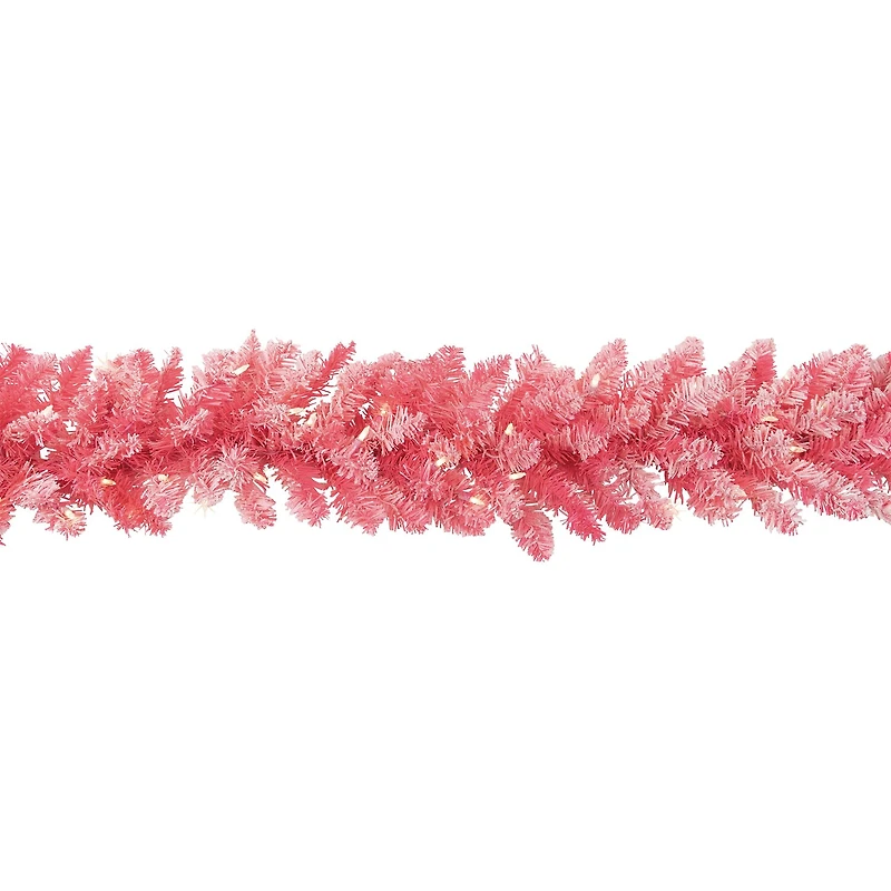 Northlight Flocked Pink With Clear Lights Pre-Lit Christmas Indoor Garland