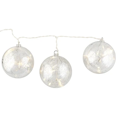 Set of 3 Lighted Silver Mercury Glass Finish Ball Christmas Ornaments - Clear Lights