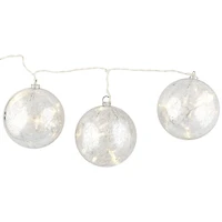 Set of 3 Lighted Silver Mercury Glass Finish Ball Christmas Ornaments - Clear Lights