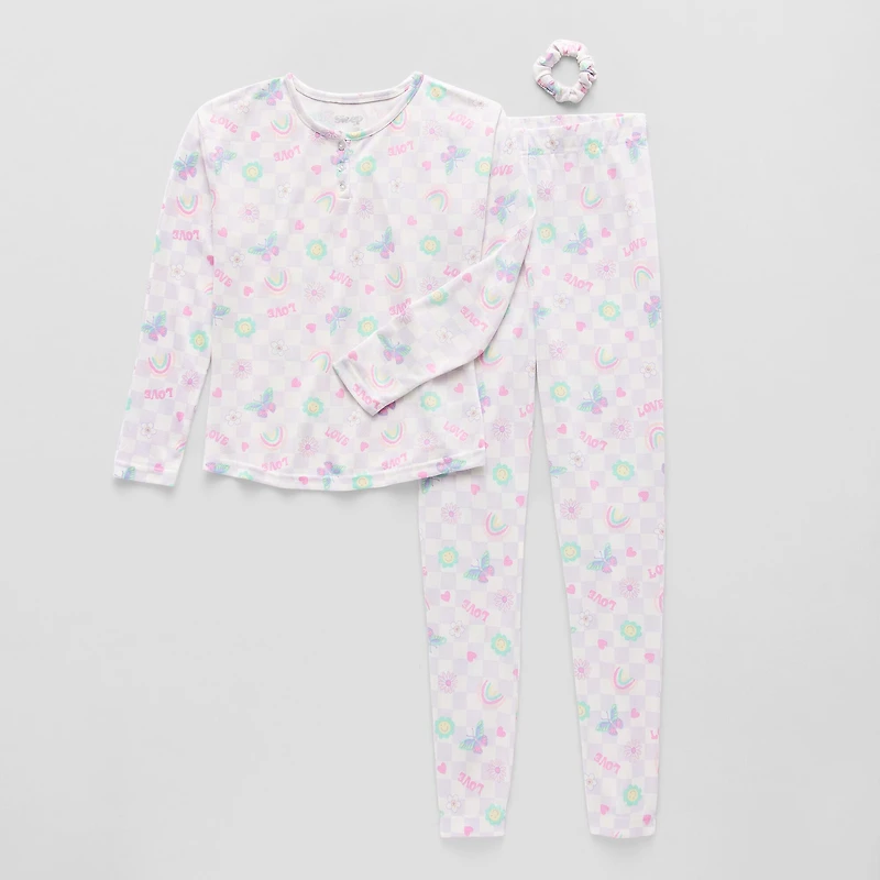 Sleep On It Little & Big Kid Girls Crew Neck Long Sleeve 3-pc. Pajama Set