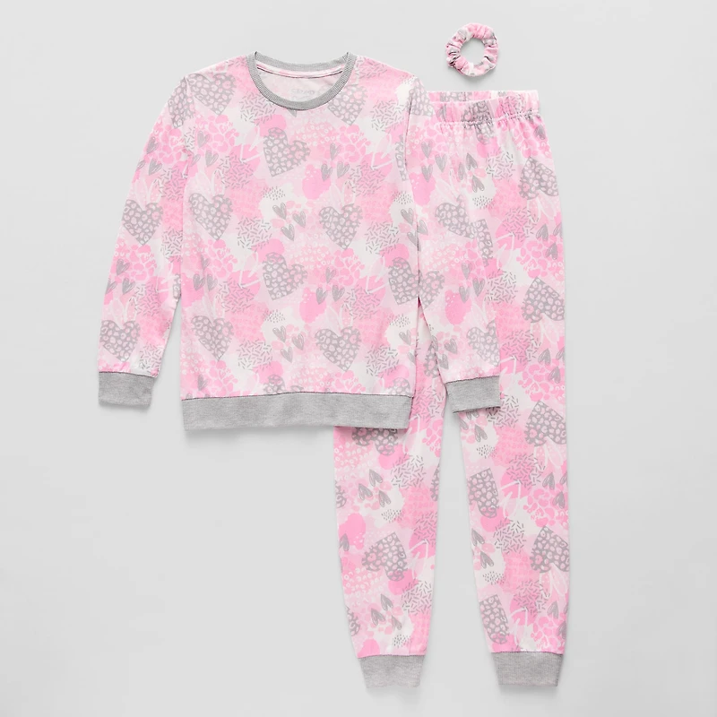 Sleep On It Little & Big Kid Girls Crew Neck Long Sleeve 3-pc. Pajama Set