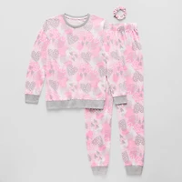 Sleep On It Little & Big Kid Girls Crew Neck Long Sleeve 3-pc. Pajama Set