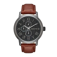 Claiborne® Mens Croc-Look Brown Leather Strap Watch