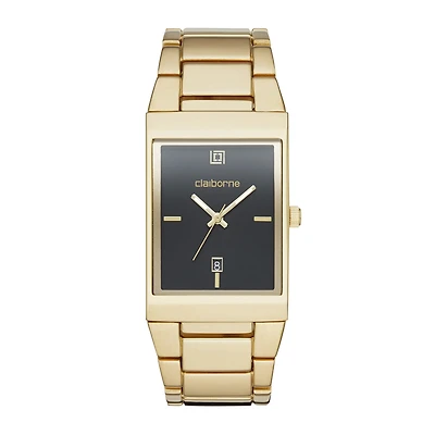 Claiborne® Mens Rectangular Gold-Tone Strap Watch
