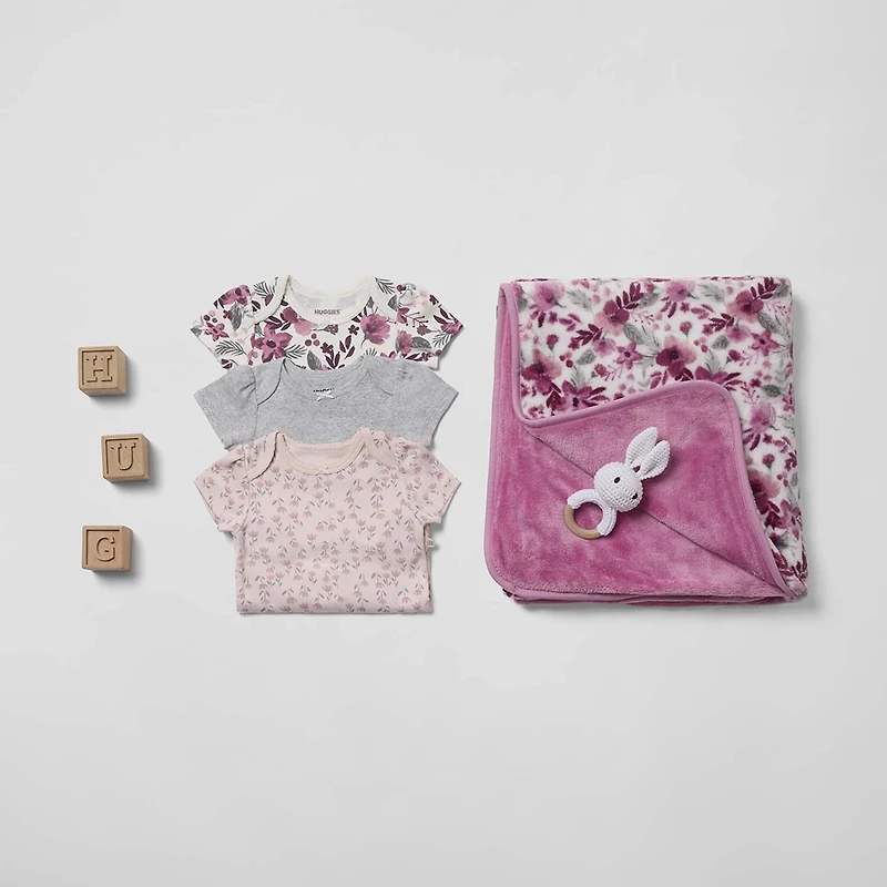 Huggies Baby Girls Crew Neck Short Sleeve 3-pc. Bodysuit