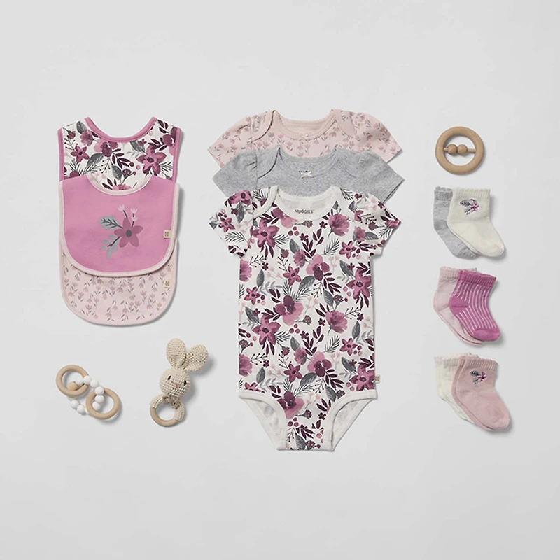 Huggies Baby Girls Crew Neck Short Sleeve 3-pc. Bodysuit