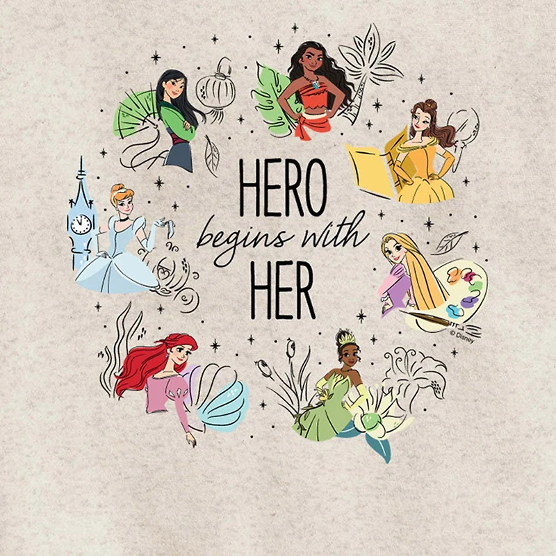 Disney Collection Little & Big Kid Girls Crew Neck Long Sleeve Ariel Belle Cinderella Sweatshirt