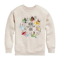 Disney Collection Little & Big Kid Girls Crew Neck Long Sleeve Ariel Belle Cinderella Sweatshirt