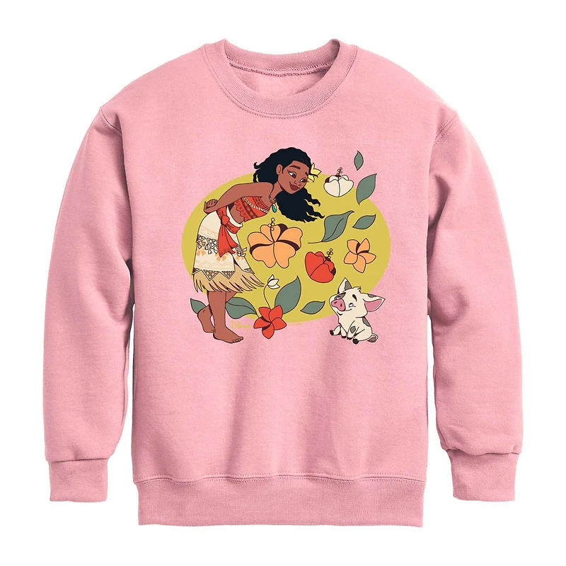 Disney Collection Maui Little & Big Kid Girls Crew Neck Long Sleeve Princess Moana Sweatshirt