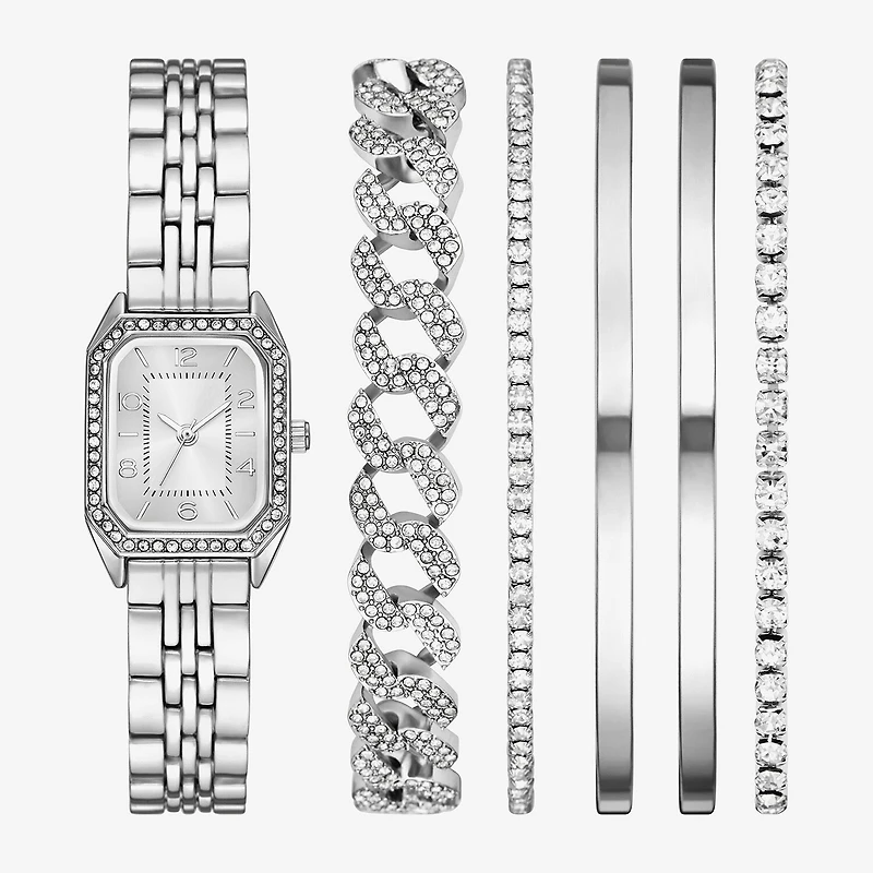 Womens Crystal Accent Silver Tone 6-pc. Watch Boxed Set Fmdjset360