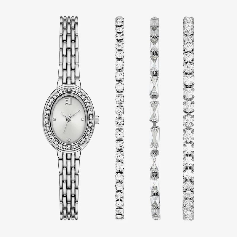 Womens Crystal Accent Silver Tone 4-pc. Watch Boxed Set Fmdjset364