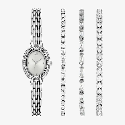 Womens Crystal Accent Silver Tone 4-pc. Watch Boxed Set Fmdjset364