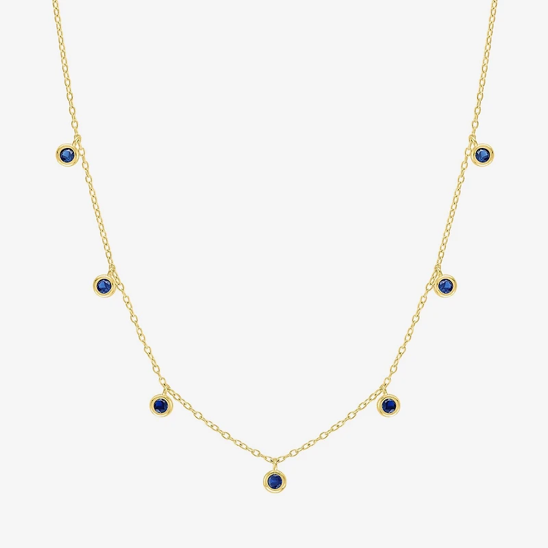 Lab Created Gemstone 14K Gold Over Silver 18 Inch Station Necklace