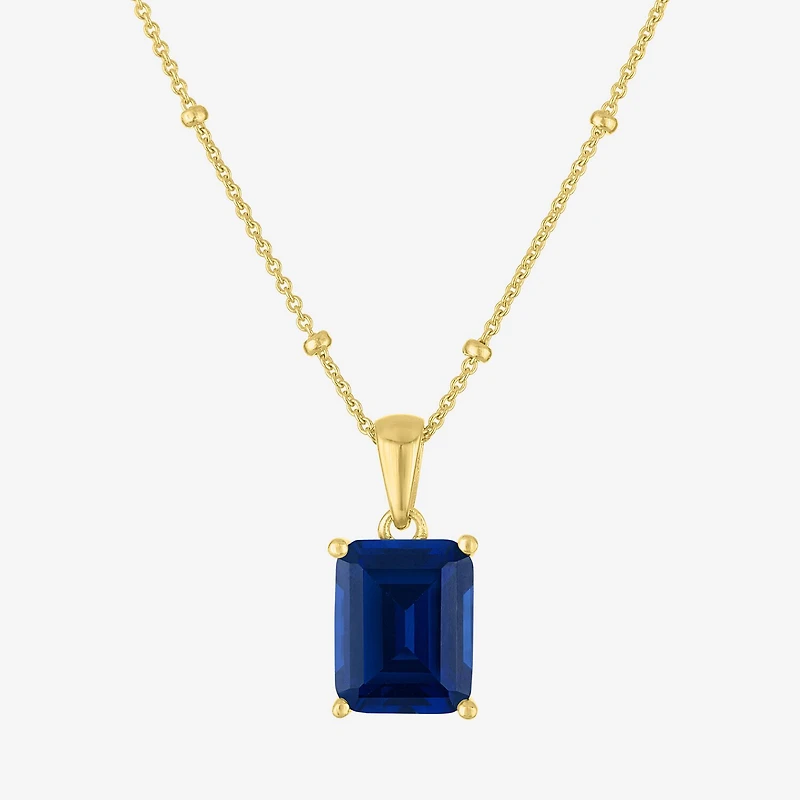 Womens Lab Created Blue Sapphire 14K Gold Over Silver 16 Inch Pendant Necklace