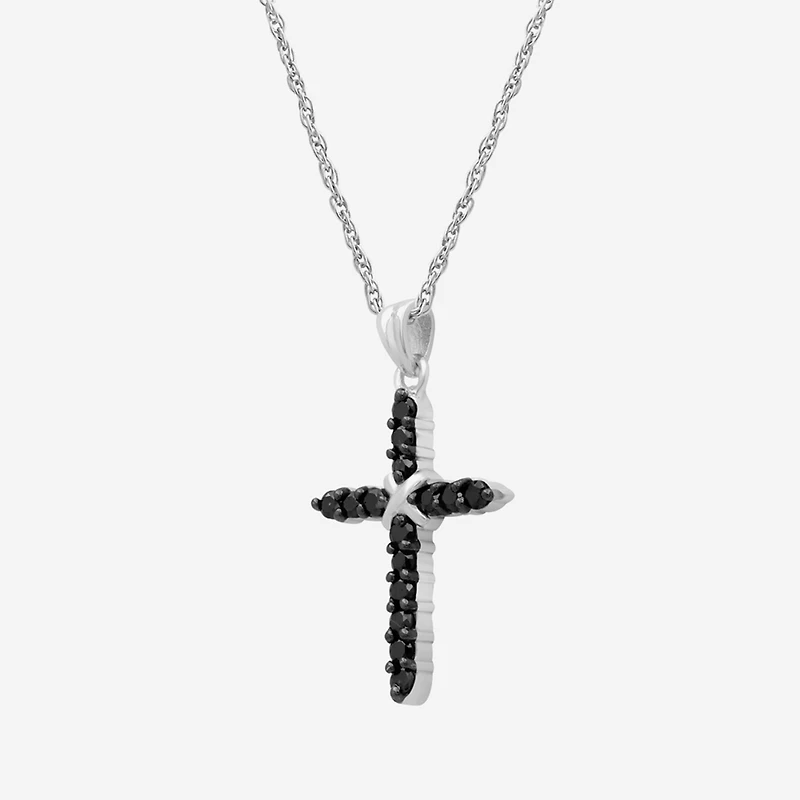 Womens 1/2 CT. T.W. Natural Black Diamond Sterling Silver Cross 18 Inch Pendant Necklace