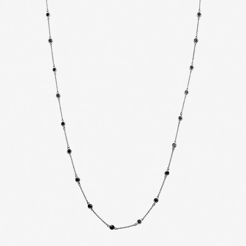 Womens 1 CT. T.W. Natural Black Diamond Sterling Silver Round 18 Inch Pendant Necklace