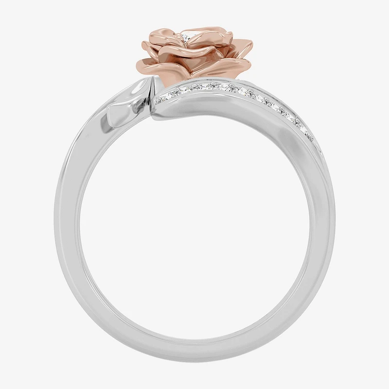 Enchanted Disney Fine Jewelry I, I2 Womens 1/4 CT. T.W. Lab Grown White Diamond 14K Gold Over Silver Flower Belle Side Stone Cocktail Ring