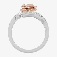 Enchanted Disney Fine Jewelry I, I2 Womens 1/4 CT. T.W. Lab Grown White Diamond 14K Gold Over Silver Flower Belle Side Stone Cocktail Ring